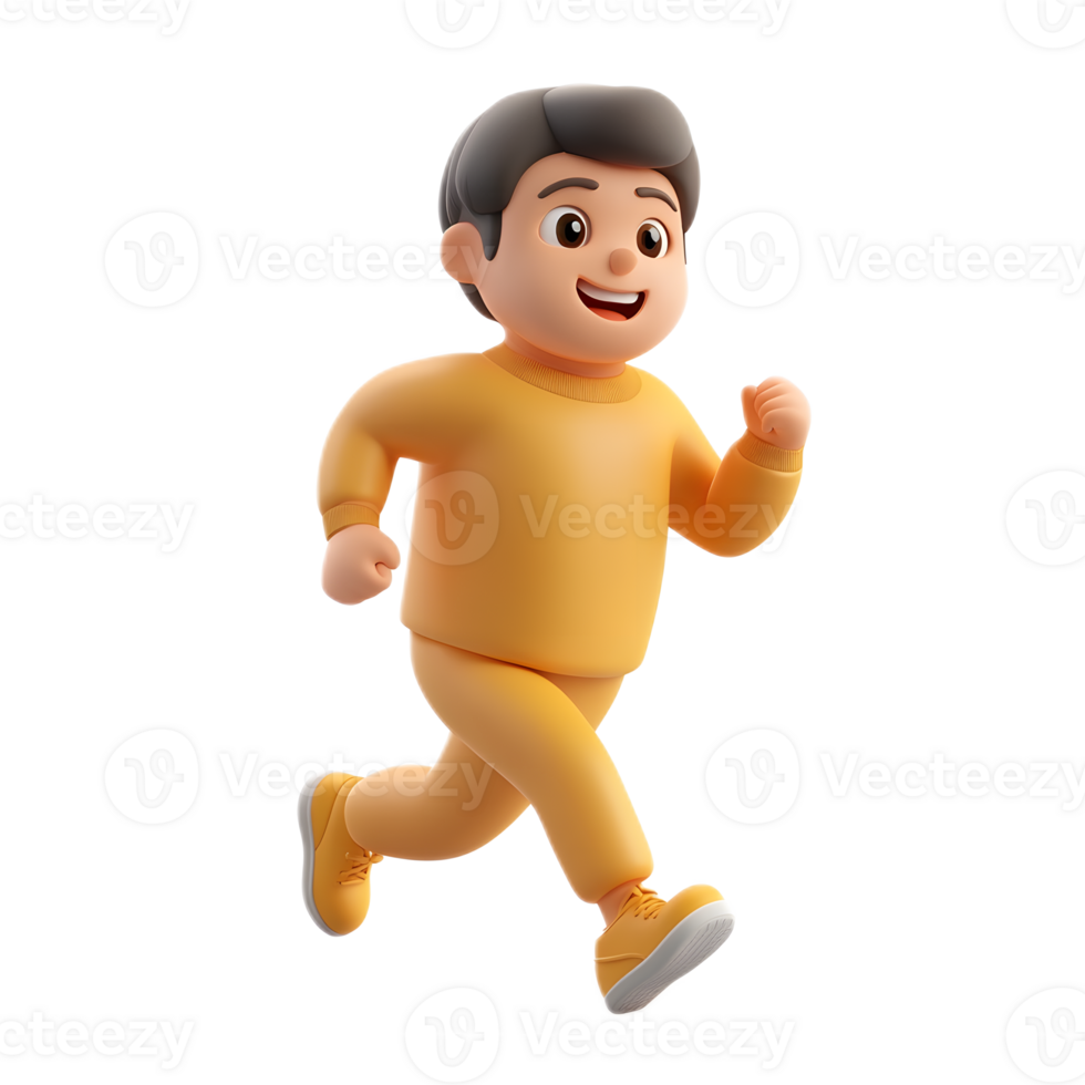Energetic 3D Animated Man Running With Positive Cheerful Expression png