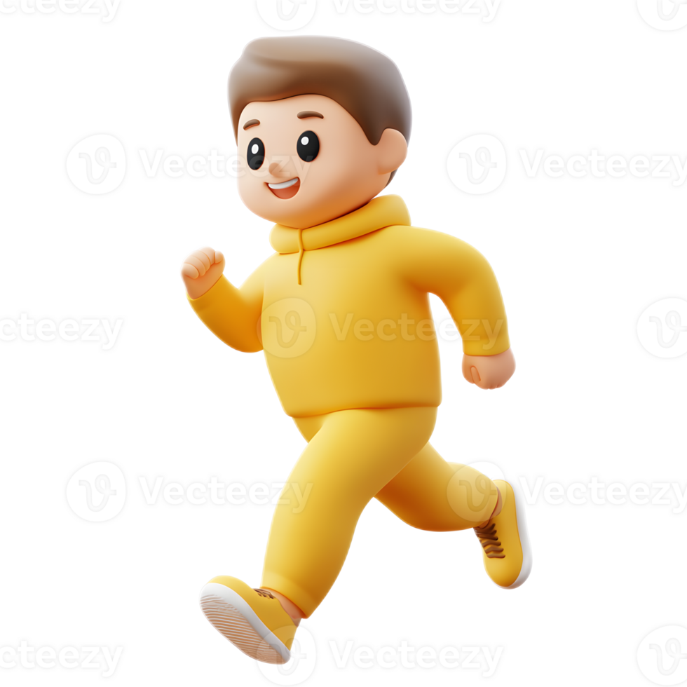 Cheerful Running Figure in Yellow Activewear Engaged in Dynamic Movement png
