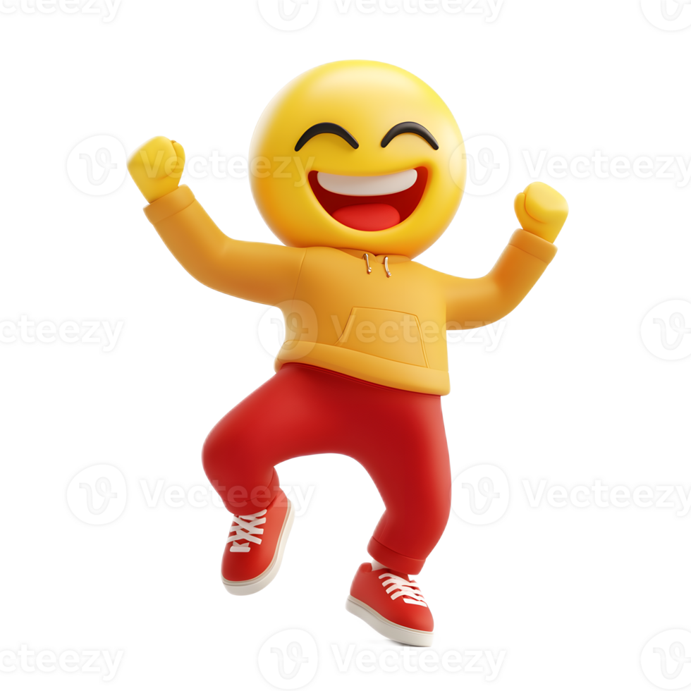 Cheerful Emoji Character Celebrating with Energetic Dance Movements png
