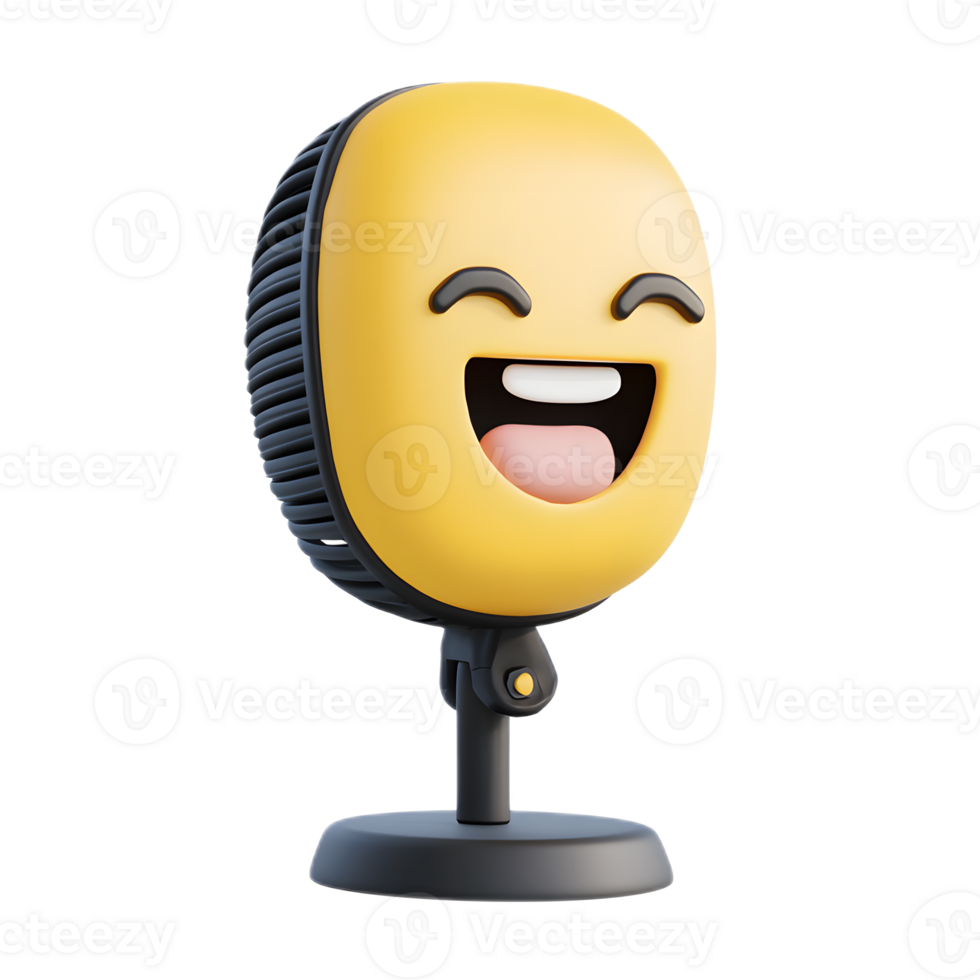 Cheerful Microphone Emoji with Energetic Expression for Broadcasting and Audio Entertainment png