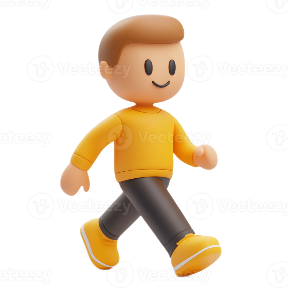 Cheerful Cartoon Character Walking in Friendly 3D png