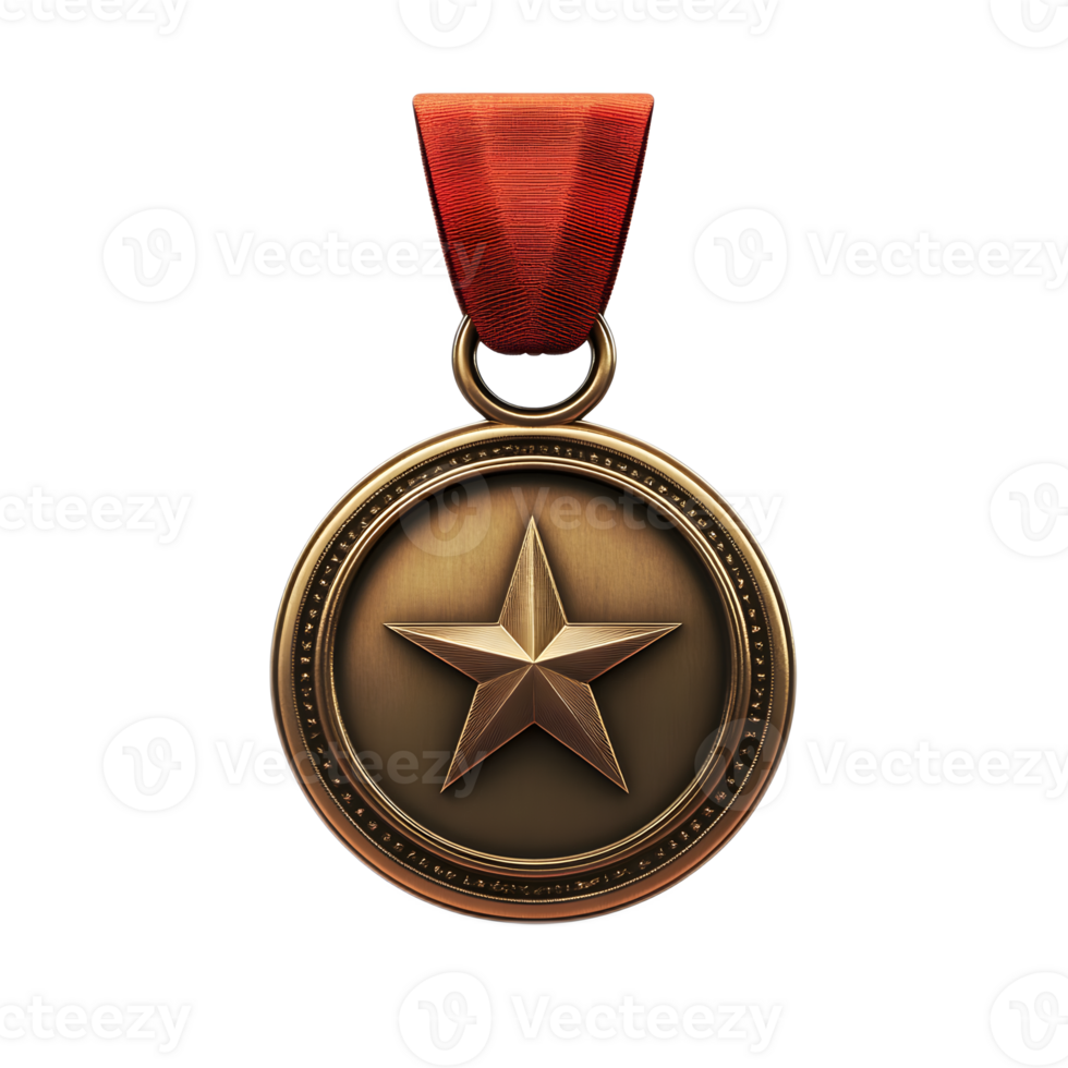 Bronze Military Medal with Star Emblem Representing Heroism and Prestigious Achievement png