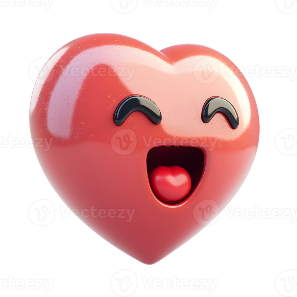 Vibrant and Glossy Heart Shaped Emoji with Excited Exclamation Expression png