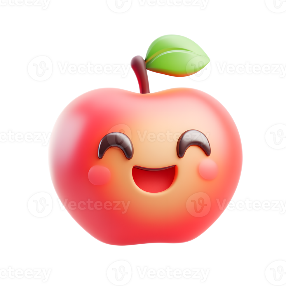 Cheerful Red Apple Emoji in Cartoon 3D png