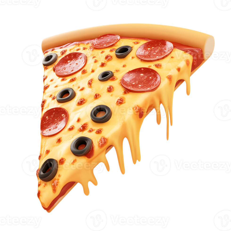 Mouthwatering Cheesy Pepperoni Pizza Slice with Olives and Melted Toppings png