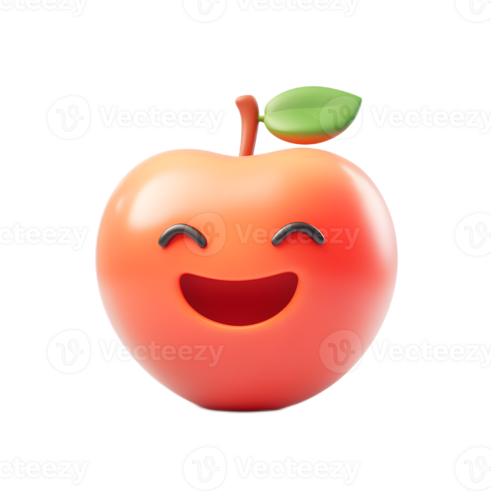 Cheerful Cartoon Red Apple Emoji with Smiling Facial Expression png