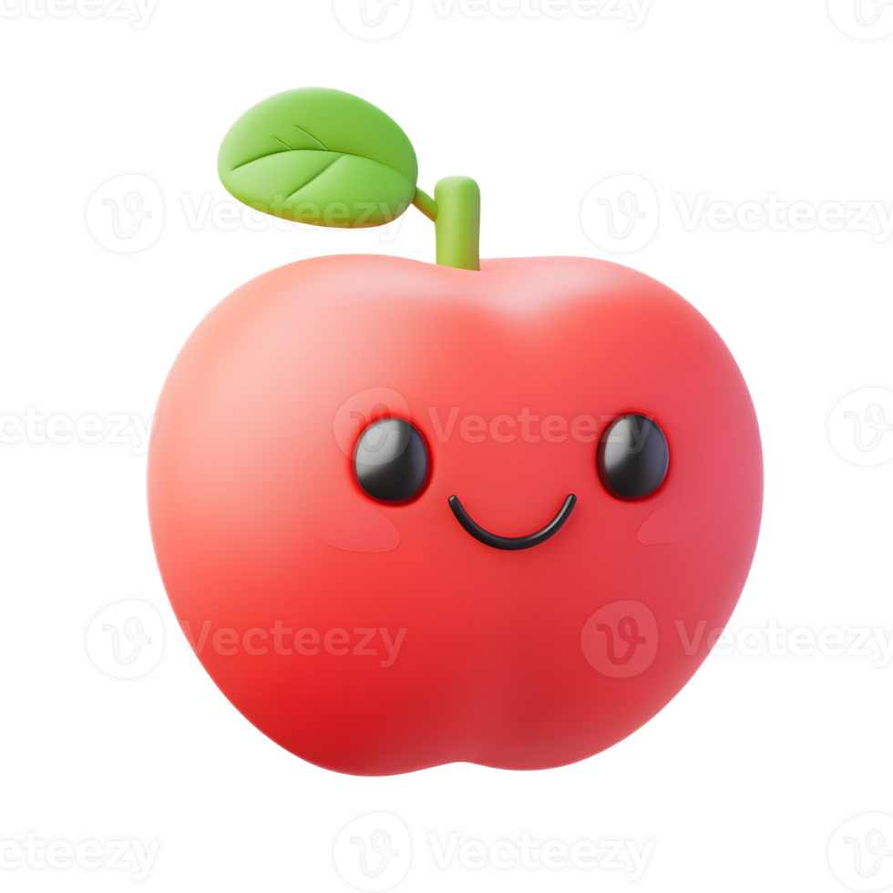 Cheerful Red Cartoon Apple with Leaf png