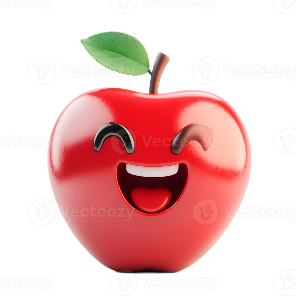 The Joyous and Bright Red Apple Emoji Character Represents a Healthy and Sweet Fresh Fruit png