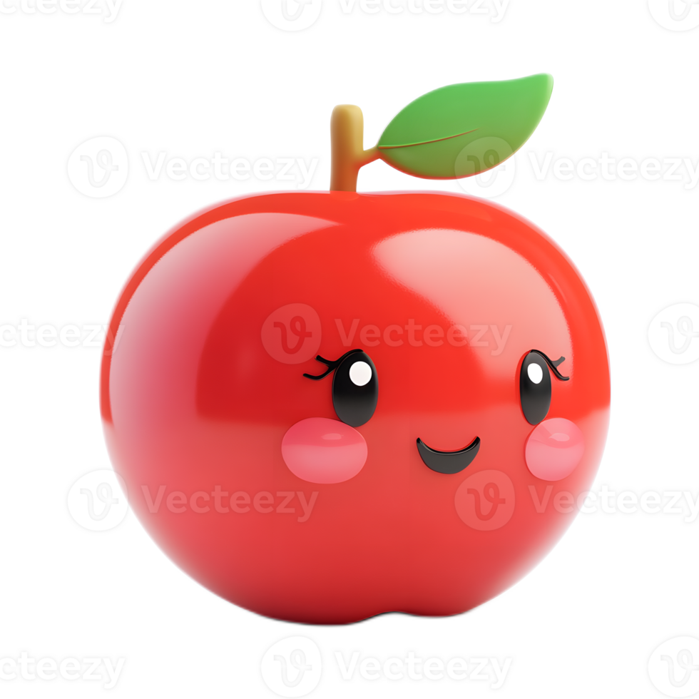 Smiling Red Apple Emoji Graphic with Green Leaf png