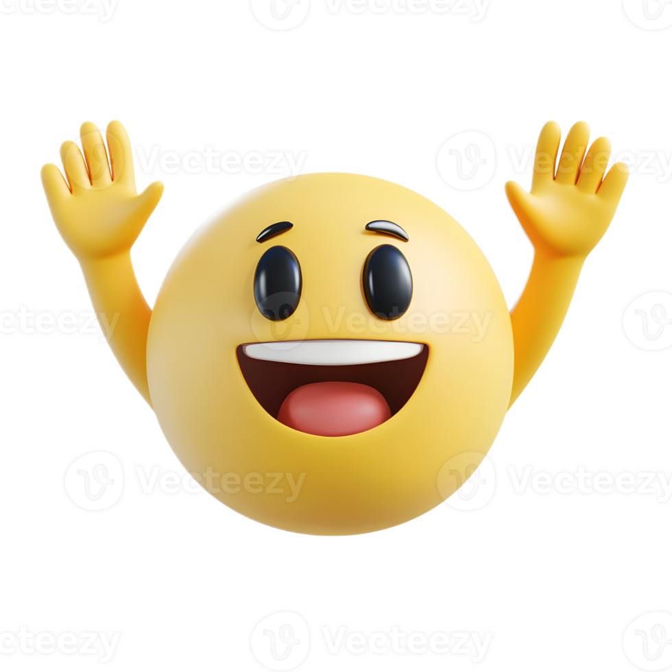 Cheerful Raised Hands Emoji Icon in Bright Yellow Rounded 3D Cartoon Design png