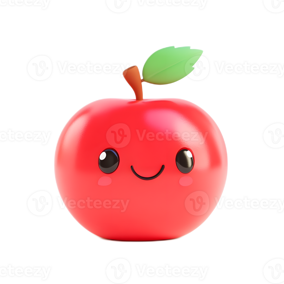 Adorable Smiling Red Apple Emoji Character in Minimalist Style png