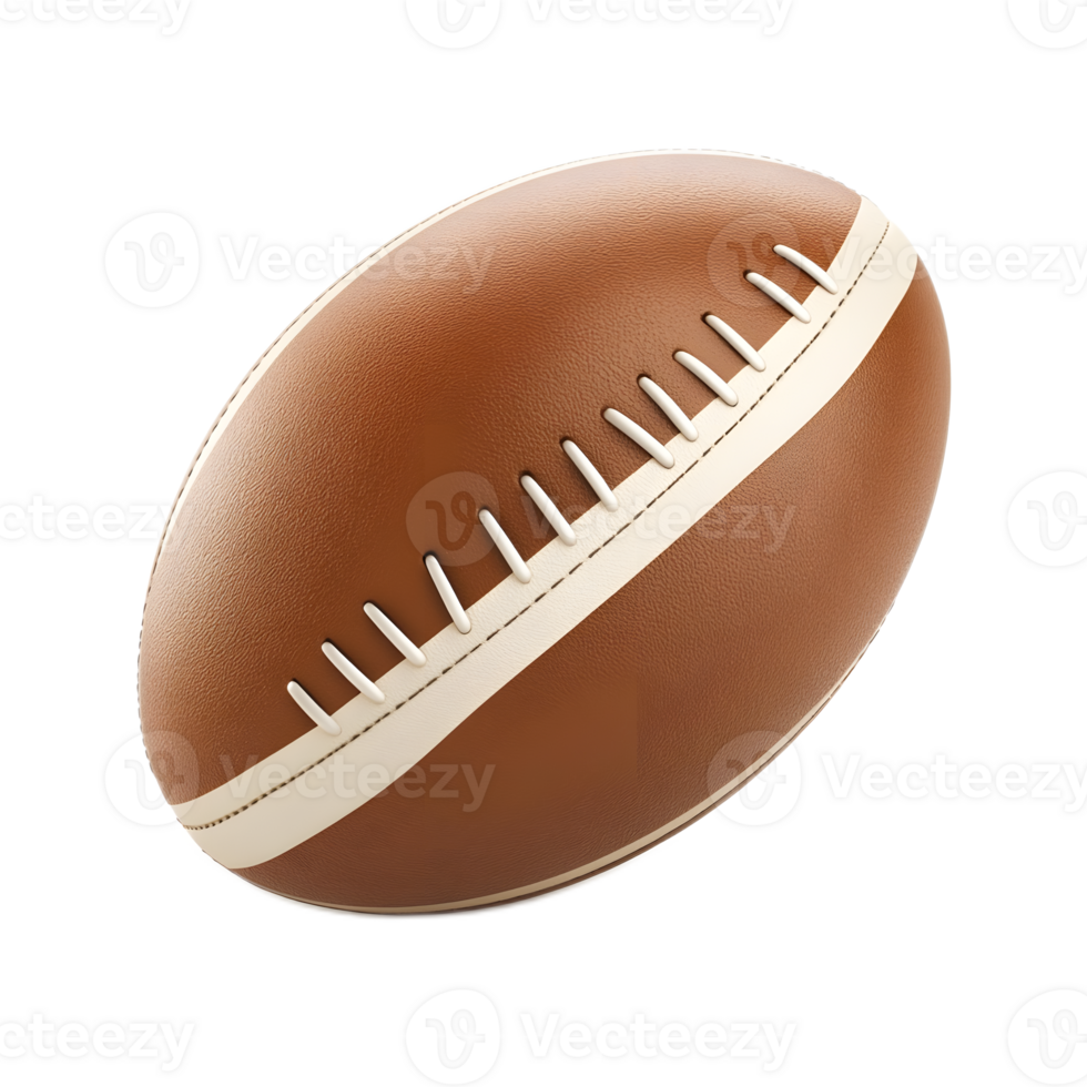 Closeup view of a leather rugby ball on white background png