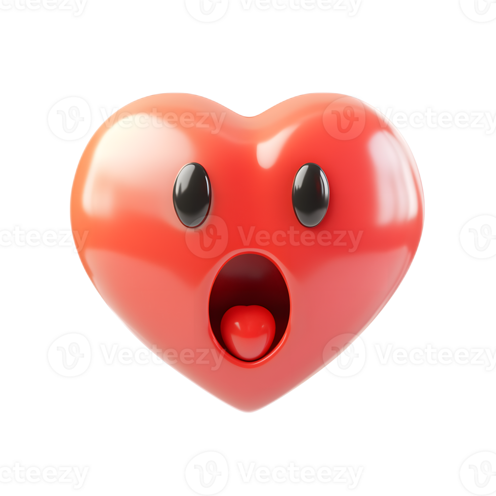 Vibrant and Expressive Red Heart Shaped Emoji with Surprised Facial Expression on Isolated White Background png