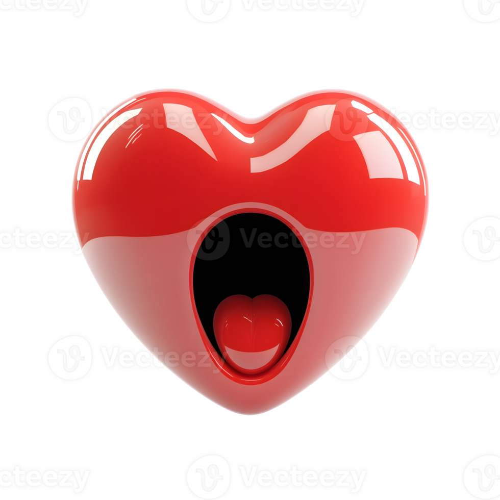 Vibrant Glossy Red Heart Emoji with Exclamation Gesture Showcasing Intense Emotion and Reaction png