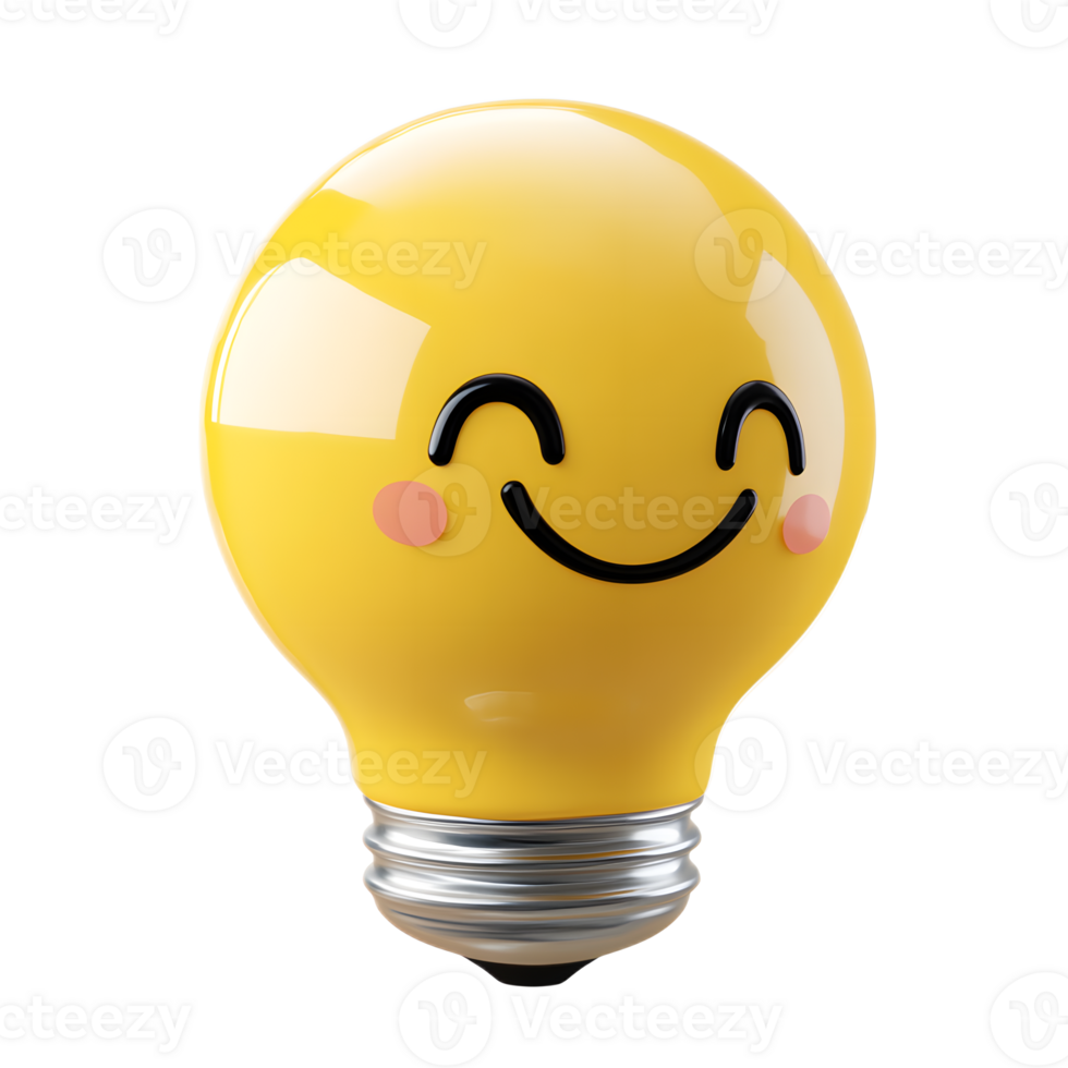 Cheerful Yellow Light Bulb Emoji with Smiley Face png
