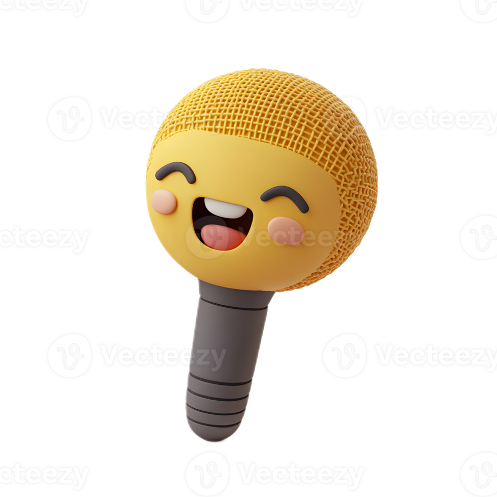 Cheerful Yellow Microphone Emoji Character Expressing Happiness and Excitement png