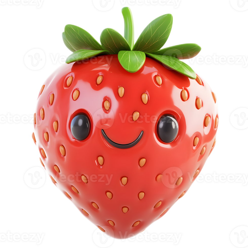 Vibrant Strawberry Emoji with Cheerful Expression Representing Healthy Fruit and Delightful Snack png
