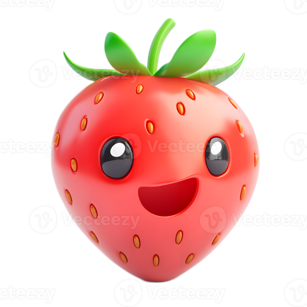 Adorable Cartoon Strawberry with Smiling Face Against White Background png