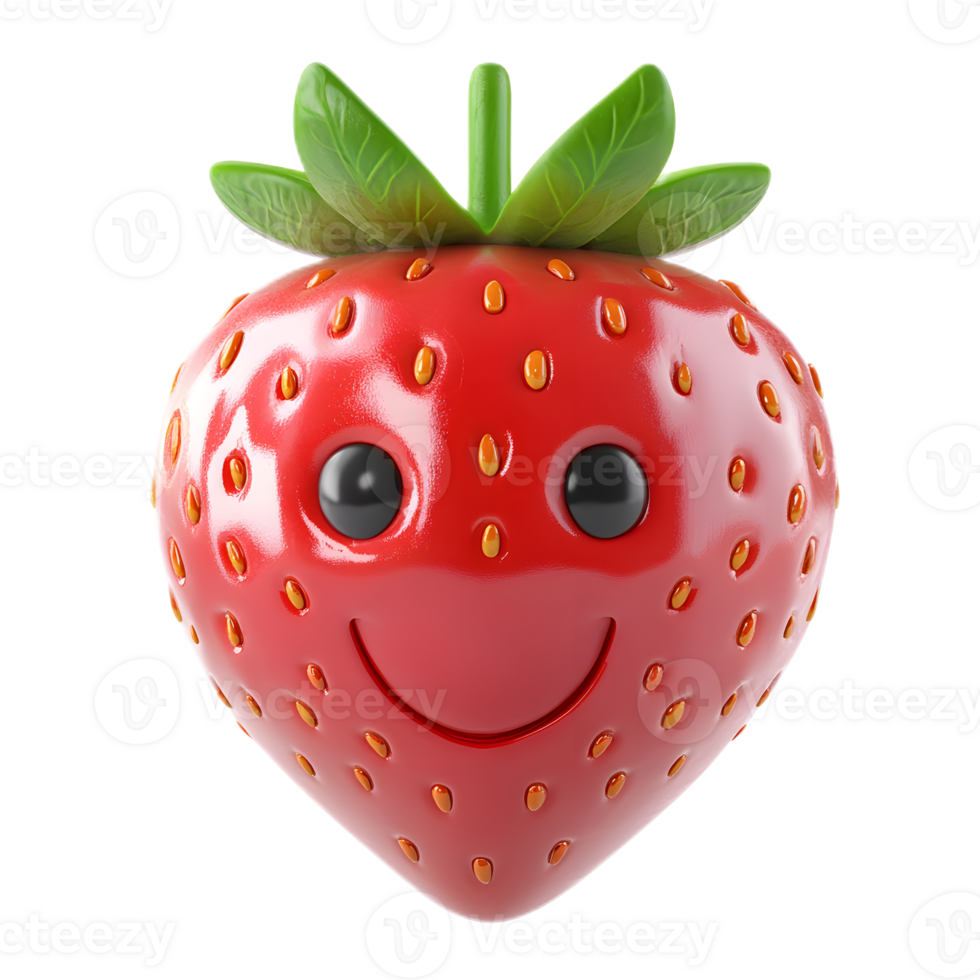 Whimsical Strawberry with Cheerful Expression Conveying Delight and Freshness png