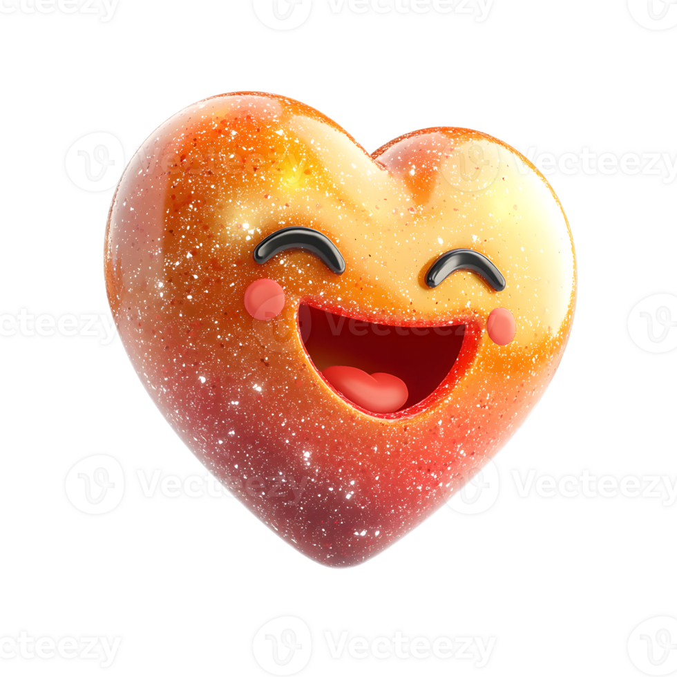 Sparkling Heart Shaped Emoji with Joyful Facial Expression and Bright Glossy Finish png