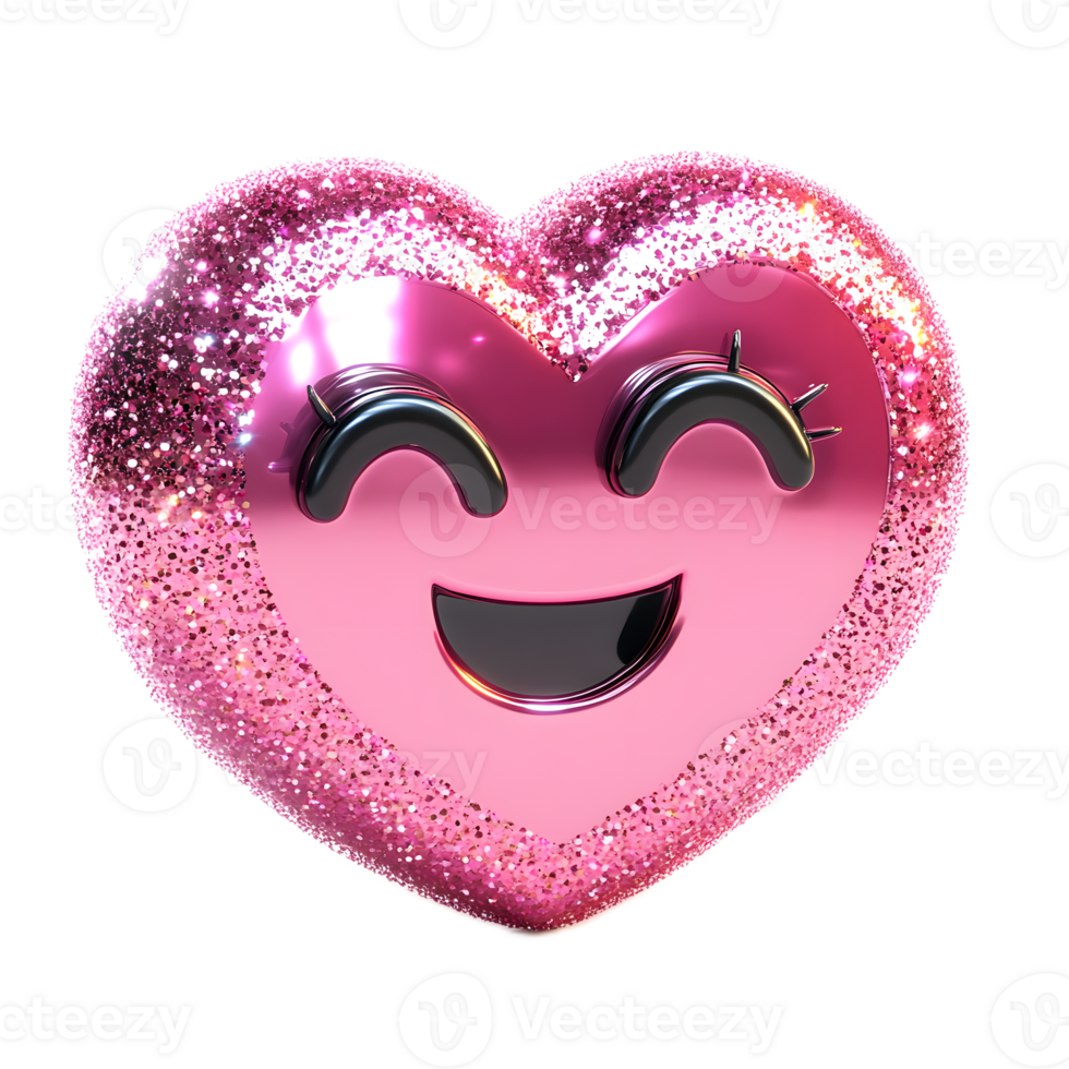 Vibrant Sparkling Heart Emoji with Joyful Expression Depicting Love and png