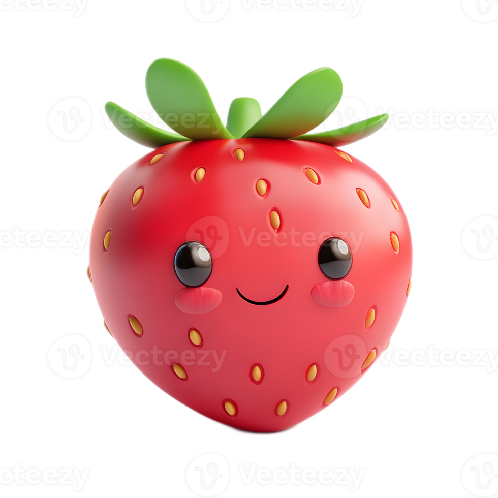 Cute Smiling Strawberry Emoji with Green Leaves png