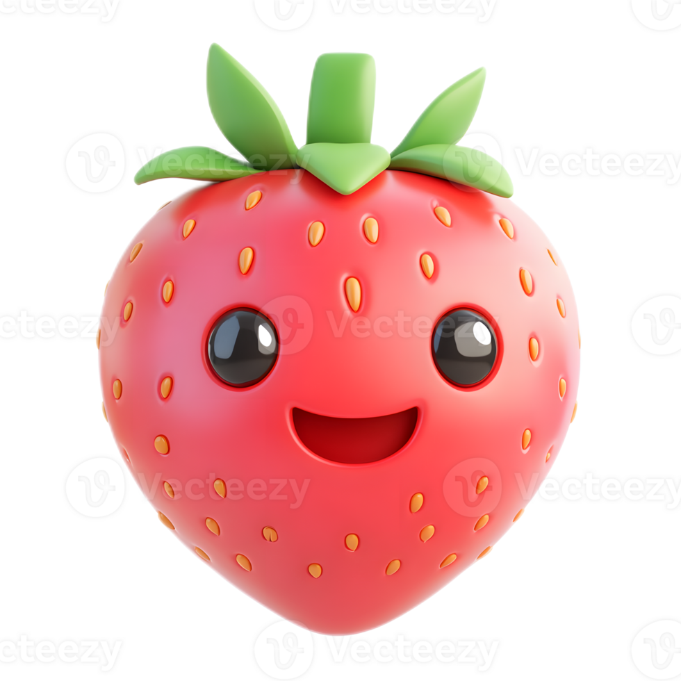 Cheerful Strawberry Emoji Character with Smiling Face and Vibrant Colors png