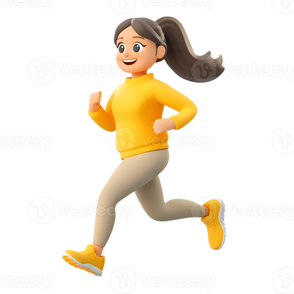 Animated Woman Running with Enthusiasm and Positive Energy in Sporty Outfit png