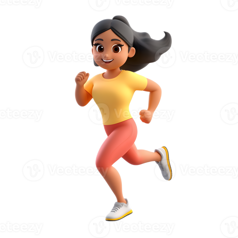 Energetic Cartoon Woman Running with Confident Expression png