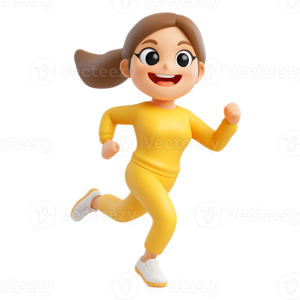 Energetic Animated Woman Running in Yellow Outfit png