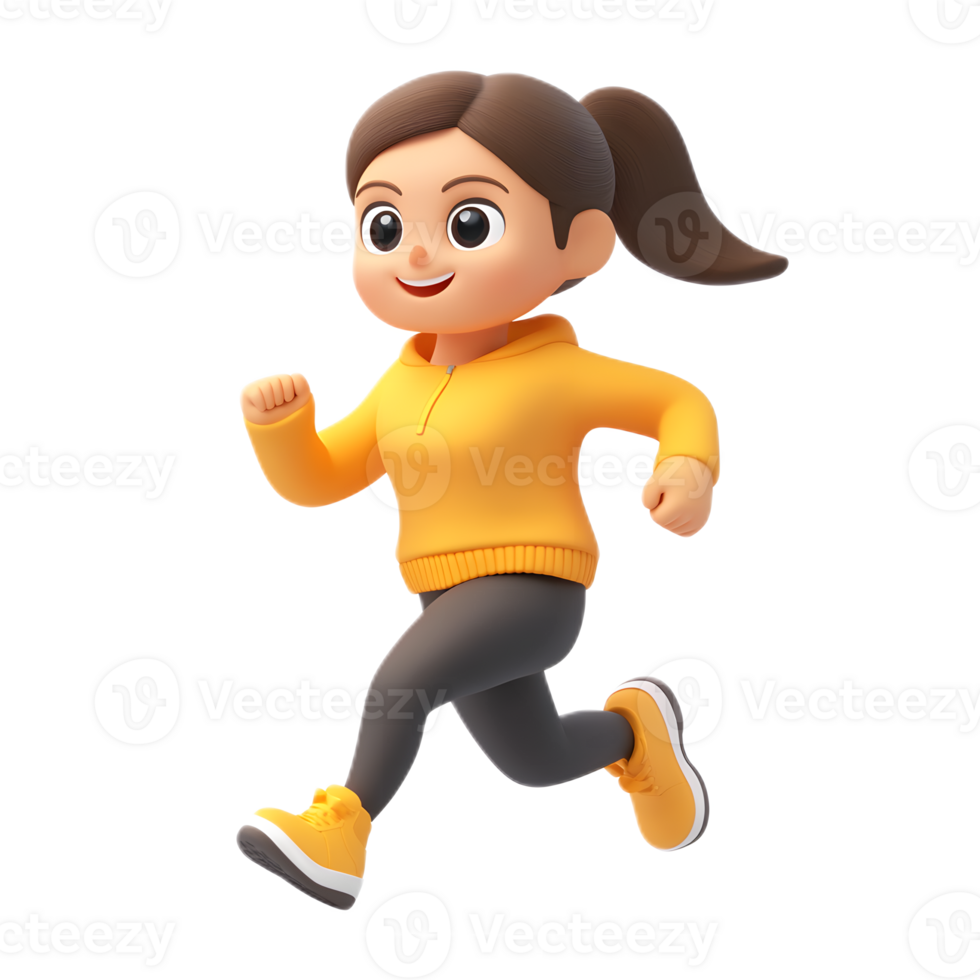 Cheerful Animated Woman Running in Bright Casual Outfit png
