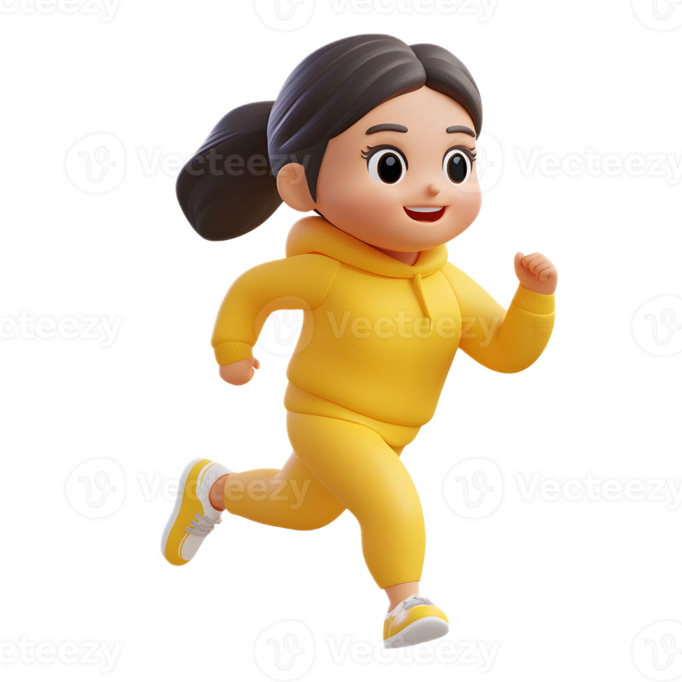 Energetic Woman Running with Joyful Expression in Animated 3D Style png