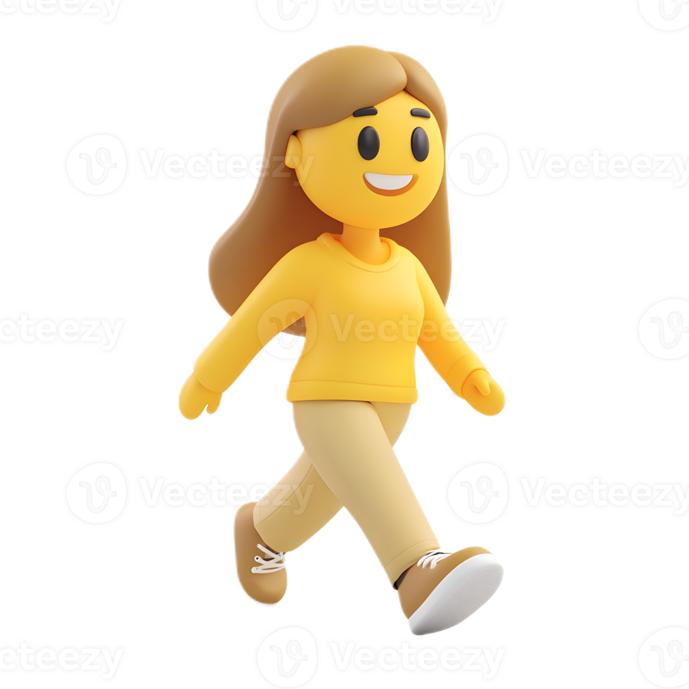 Cheerful Animated Woman Walking in Emoji Style png