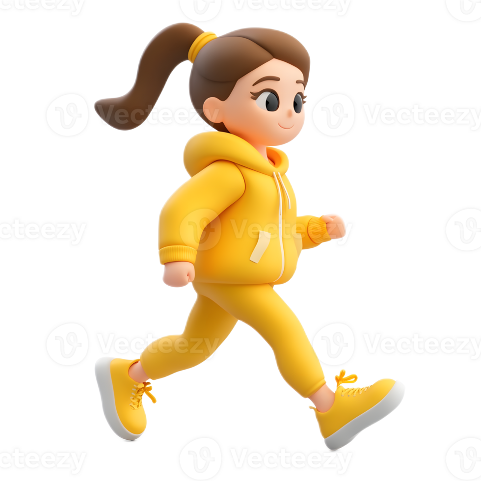 Energetic Animated Woman Walking and Running in Outdoors Scene png