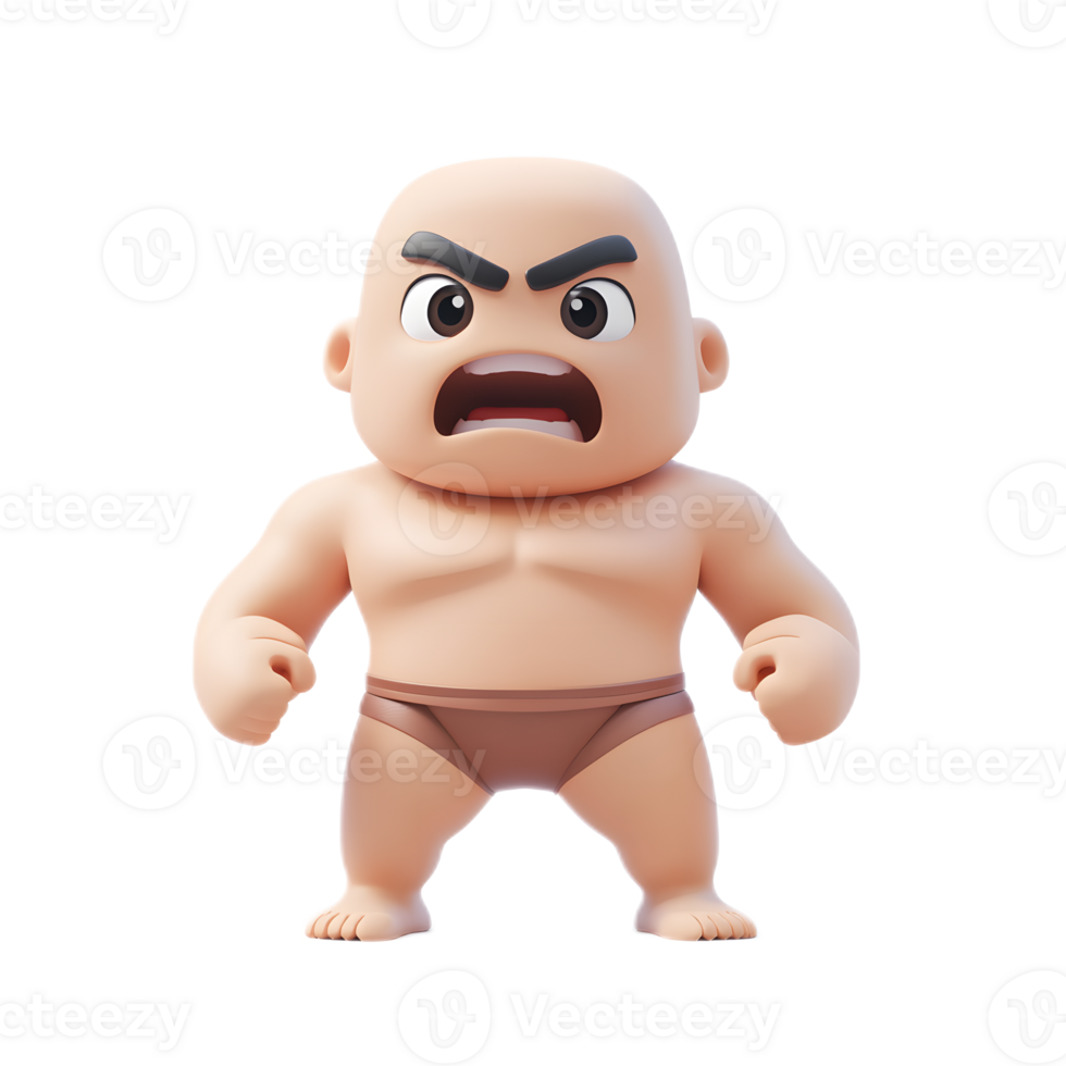 Enraged Cartoon Wrestler Figurine Showing Powerful Combative Stance png