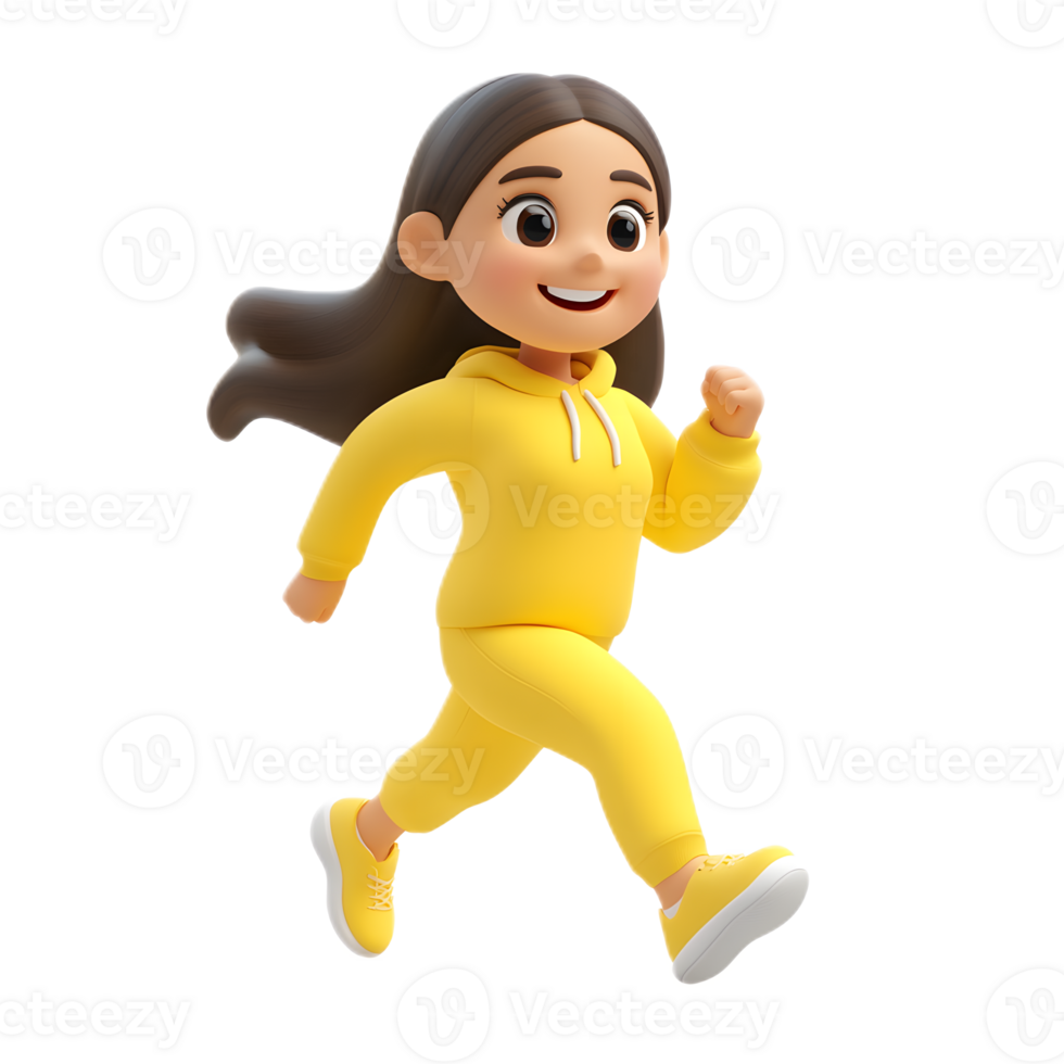 Energetic Woman Running with Joyful Emoji Expression in Digital png
