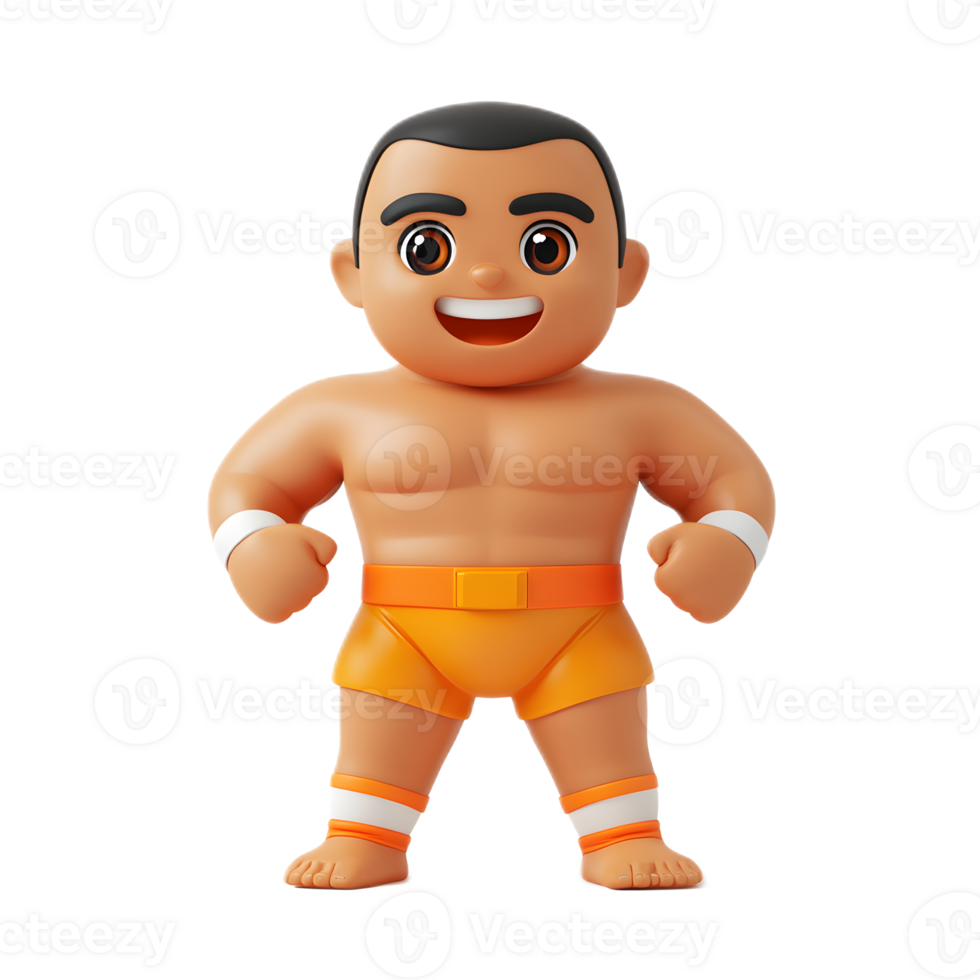 Energetic Cartoon Wrestler Character in Striking Pose png