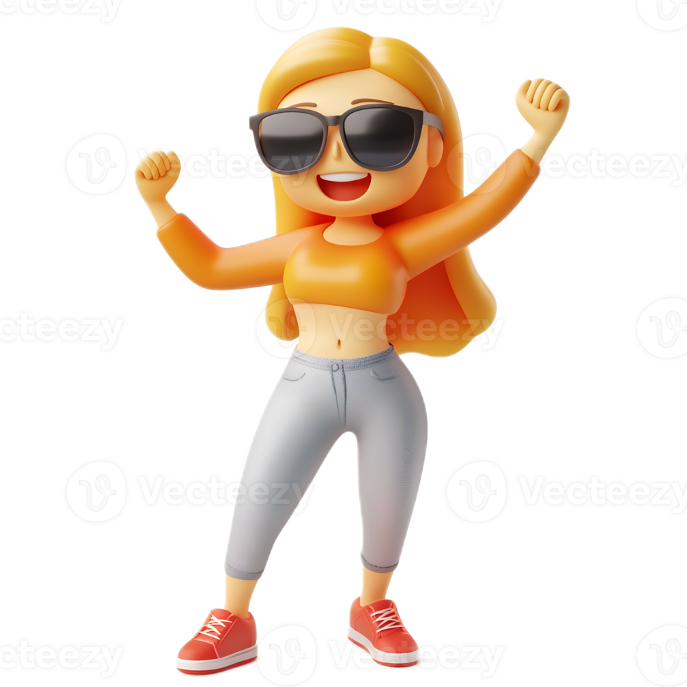 Animated Emoji Woman Dancing Energetically with Vibrant Expressions png