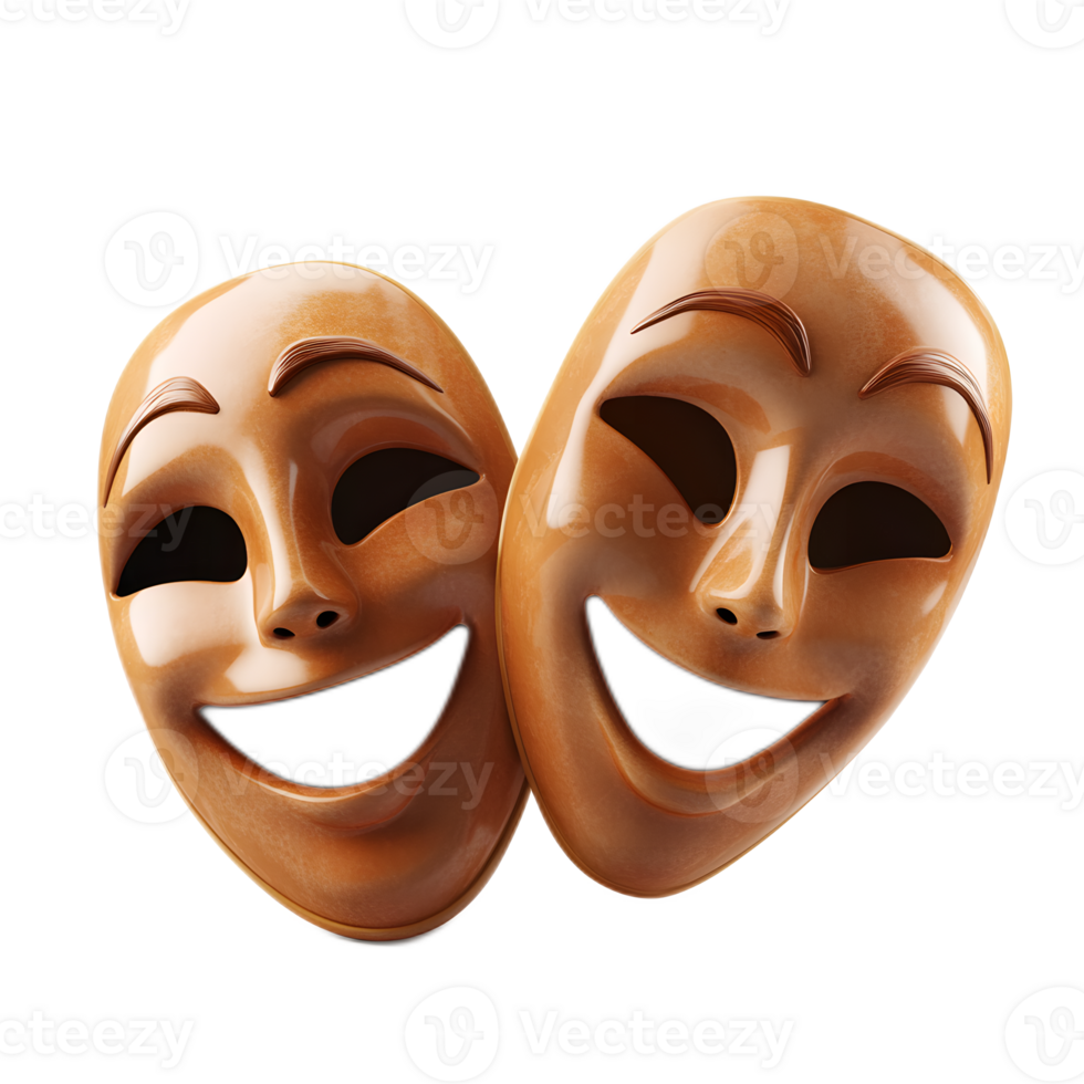 Theatrical Masks Depicting Contrasting Emotions for Drama and Performance png