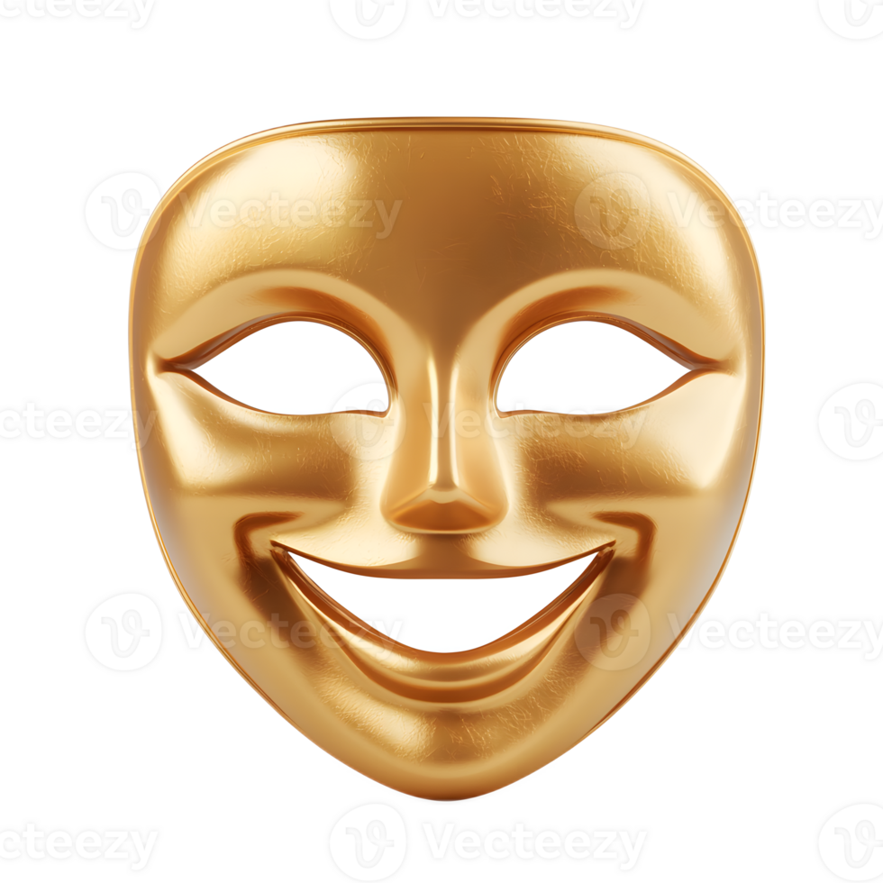 Gleaming Golden Theater Mask Depicting Comedy and Tragedy Theatrical Expressions png