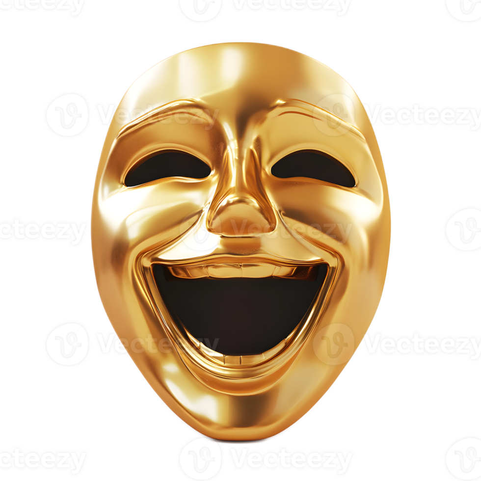 Gleaming Golden Theatrical Mask Embodying the Essence of Dramatic Emotions and Performances png