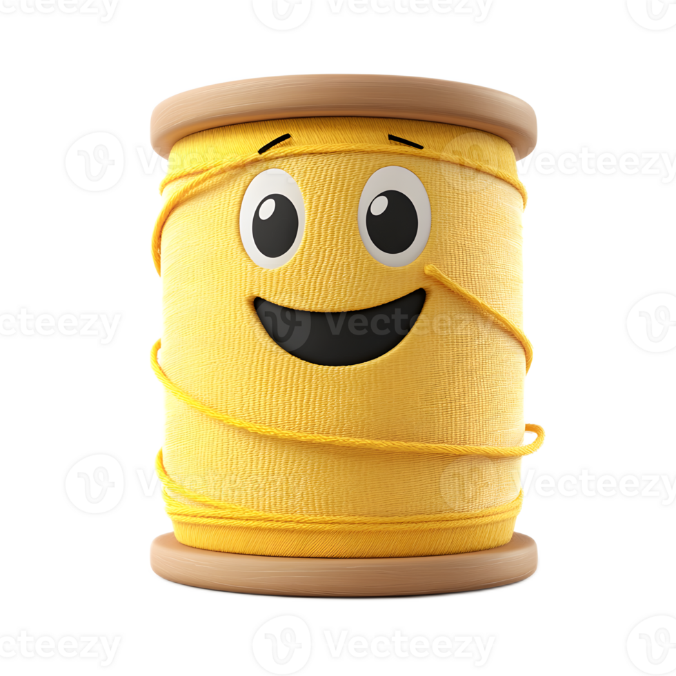 Smiling Thread Spool Cartoon Icon for Craft and Sewing Supplies png