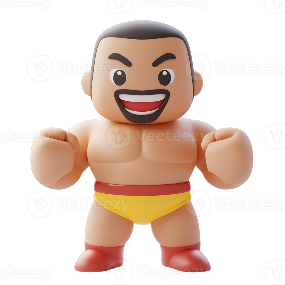 Cheerful Wrestler Emoji with Muscular Build and Energetic Expression png