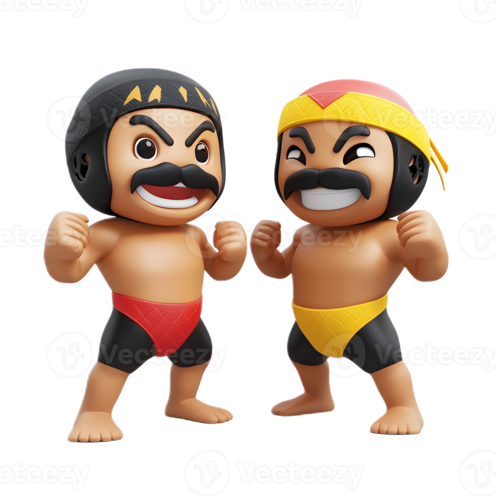 Friendly Wrestlers in Cartoon Style Embracing and Competing in Sports Competition png