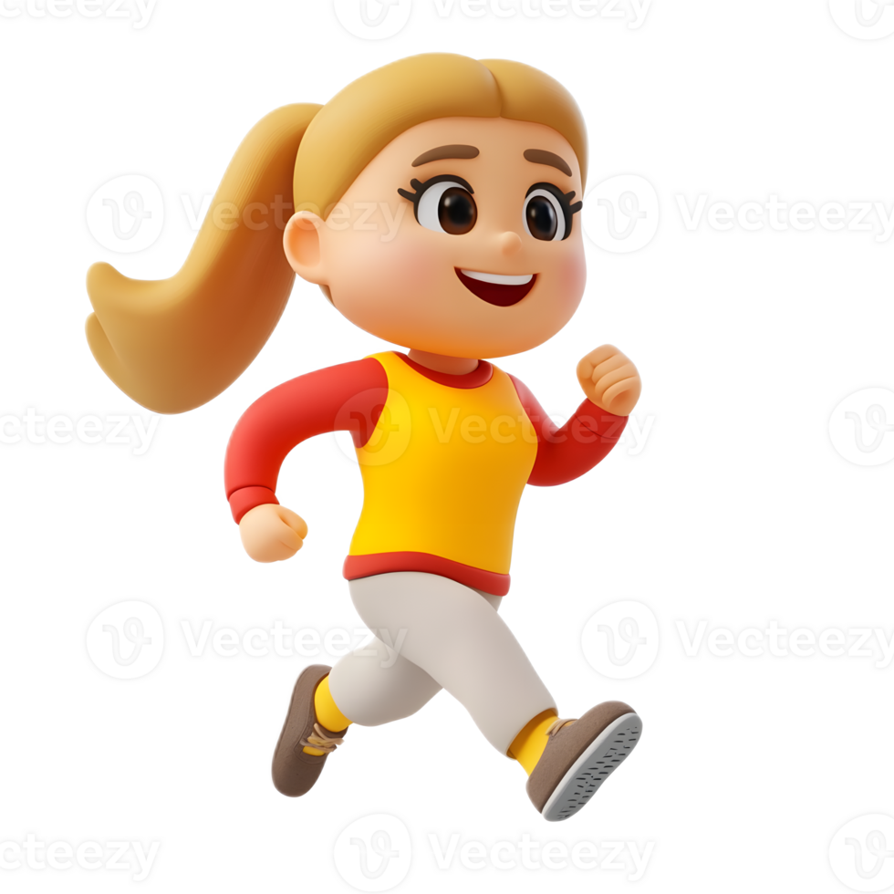 Energetic Cartoon Girl Running with Enthusiasm png