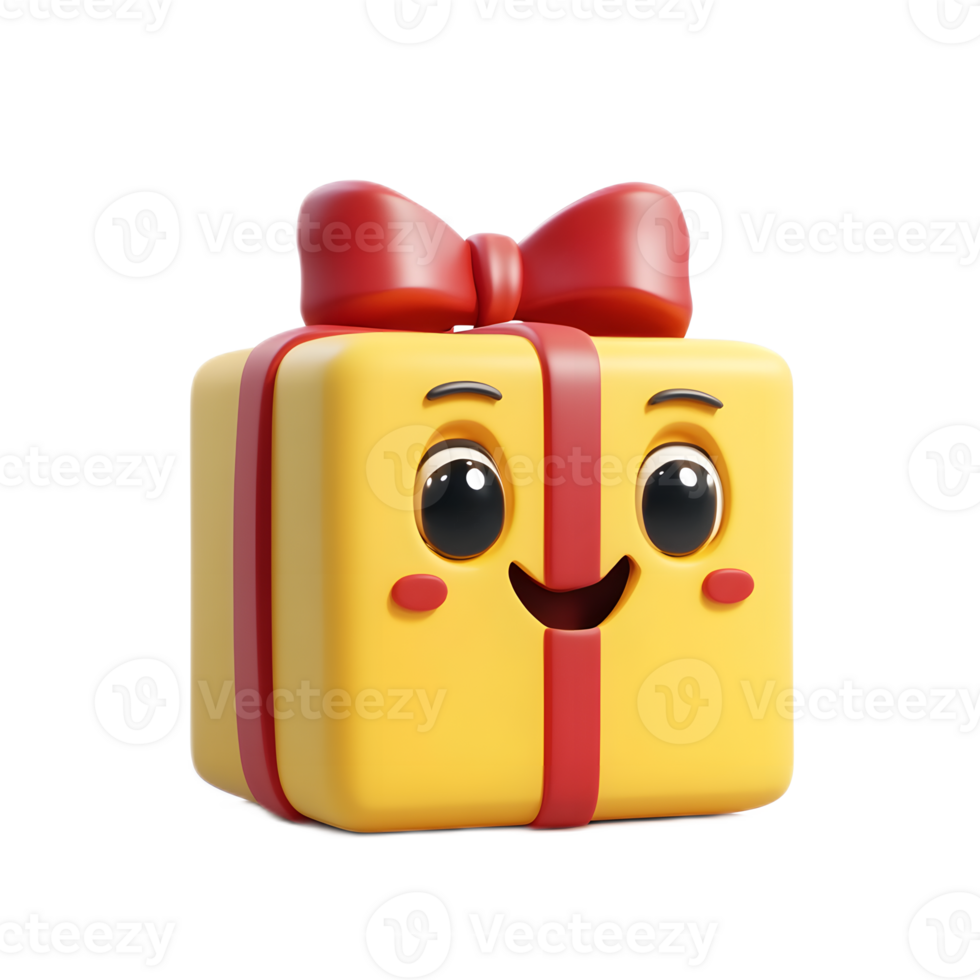 Wrapped Colorful Gift Box with Bow Cheerful Emoji Face Expression png
