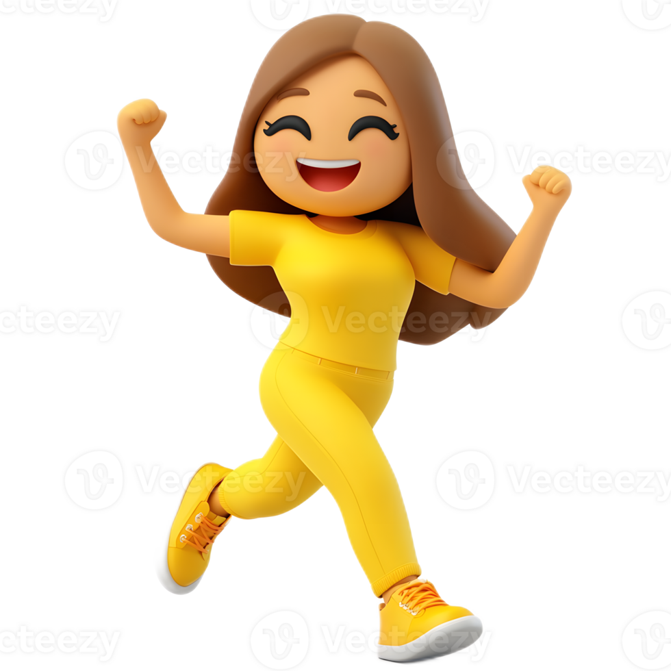 Cheerful Animated Woman Dancing with Expressive Emoji Gesture png