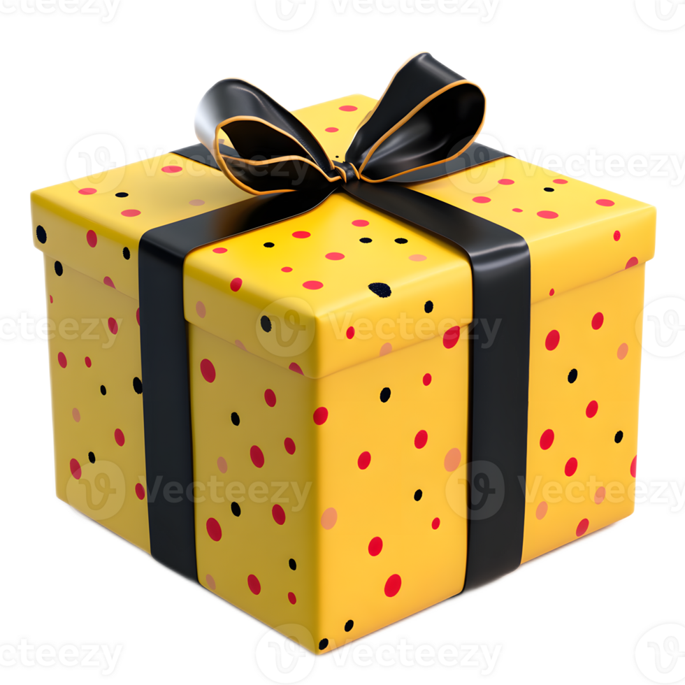 Cheerful Polka Dot Wrapped Gift Box with Ribbon Bow png