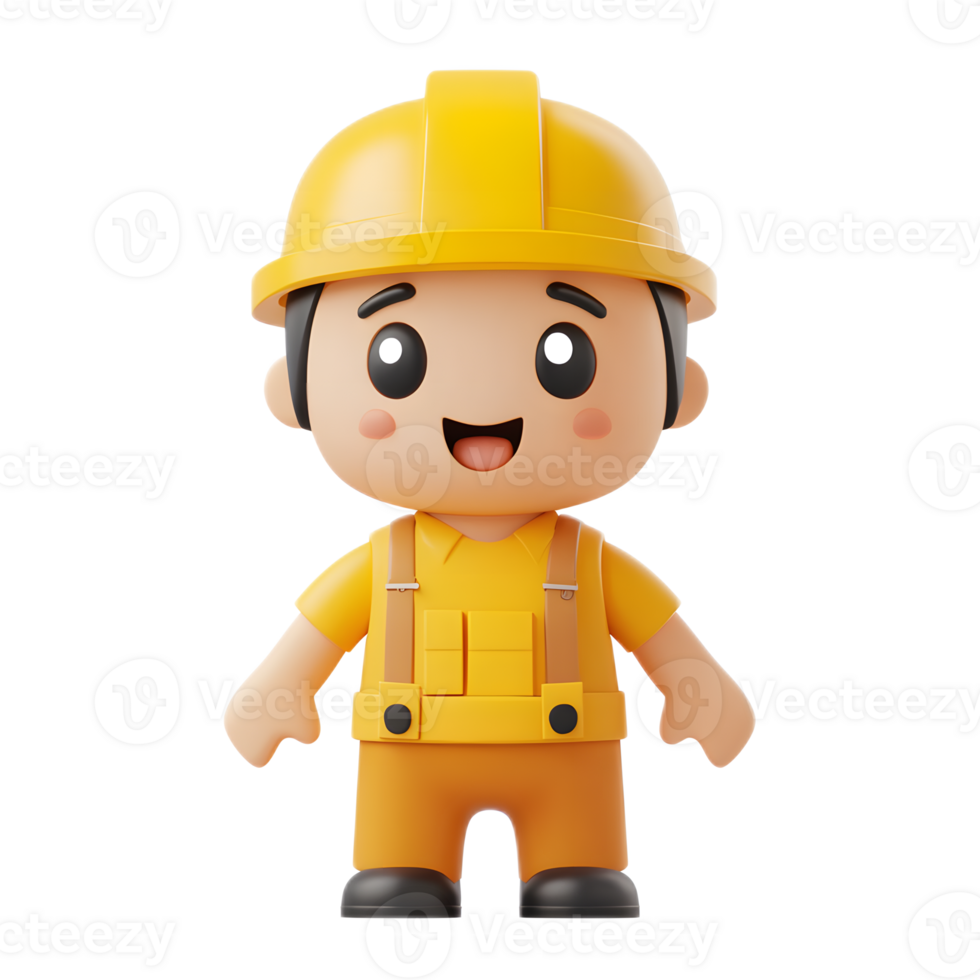 3D Render of a Cartoon Factory Worker Emoji Isolated on White Background png