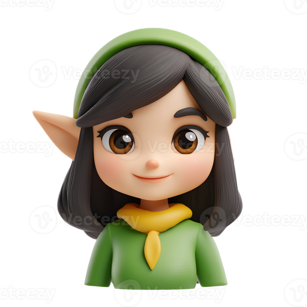Charming Elf Emoji 3D Render Showcasing Whimsical Cartoon Character with Vibrant Colors and Playful Expression png